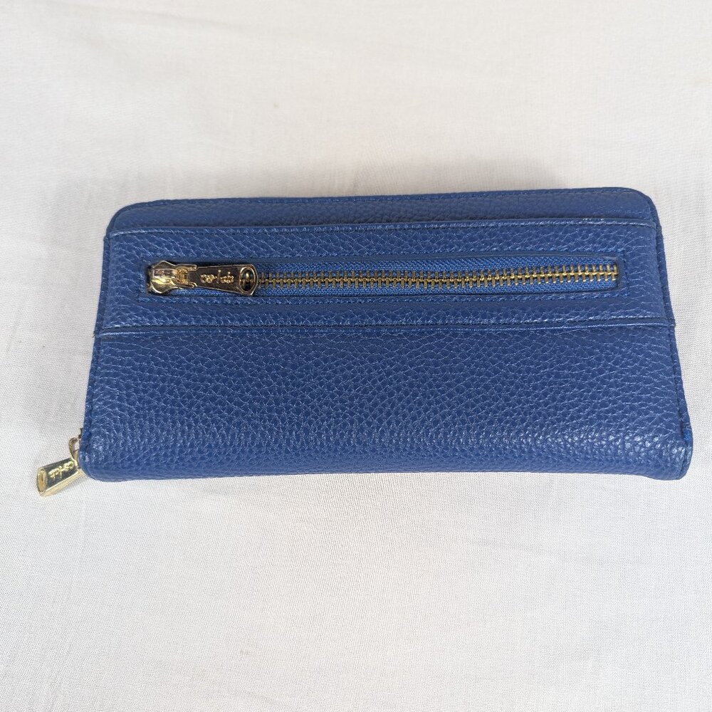 Co-Lab Wallet Royal Blue Pebbled Faux Leather Gold Detail Full Zip Pockets